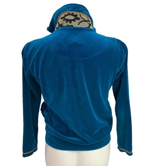 Koc & Grup womens Track Jacket Medium Velour Turquoise Blue Zip Up Mock Neck - Picture 3 of 12